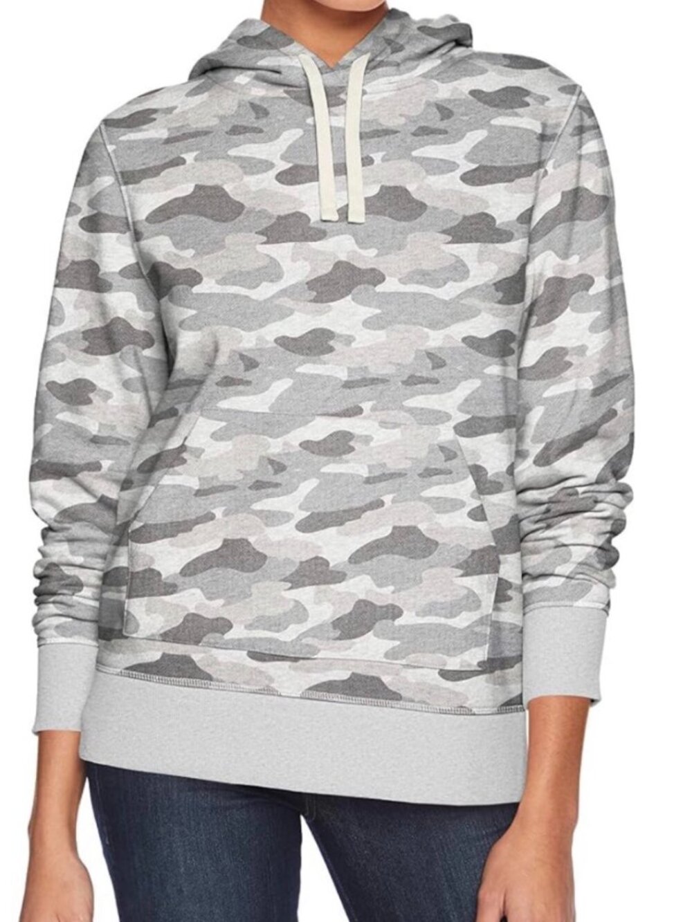 Women's Size XL Midweight Fleece Grey Camo Pullover Hoodie w/Kangaroo Pocket